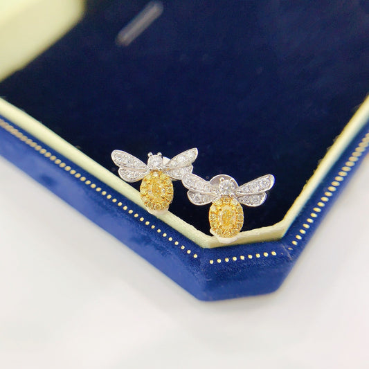 18K Yellow Gold Diamond Bee Earrings - ED042-Y - Jeweler.Jewelry