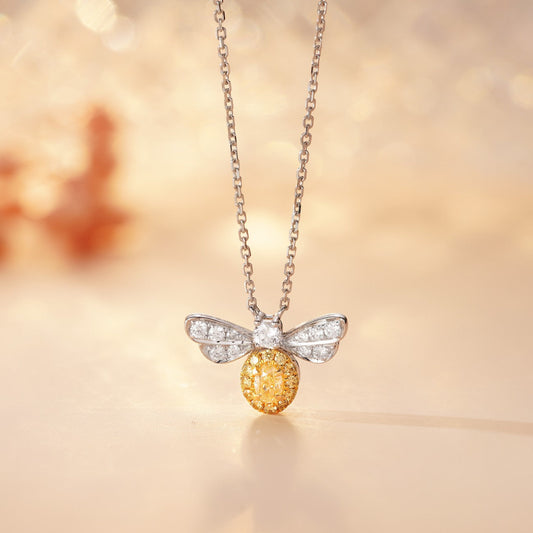 18K Yellow Gold Diamond Bee Pendant Jewelry - Yellow Diamond Necklace