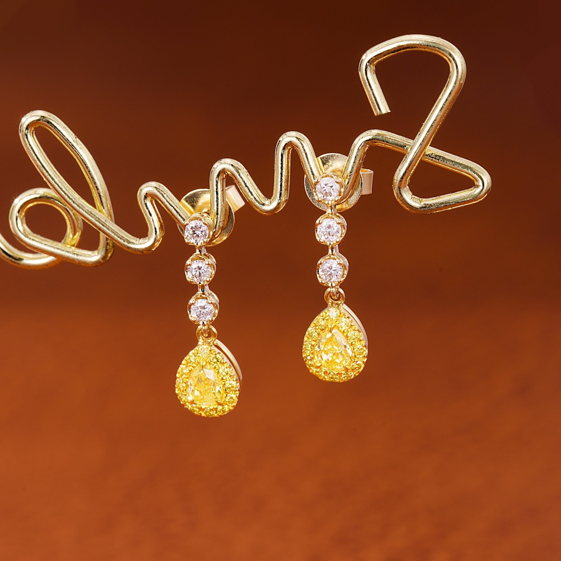 18K Yellow Gold Diamond Bubble Drop Earrings - Luxurious Jewelry Jeweler.Jewelry