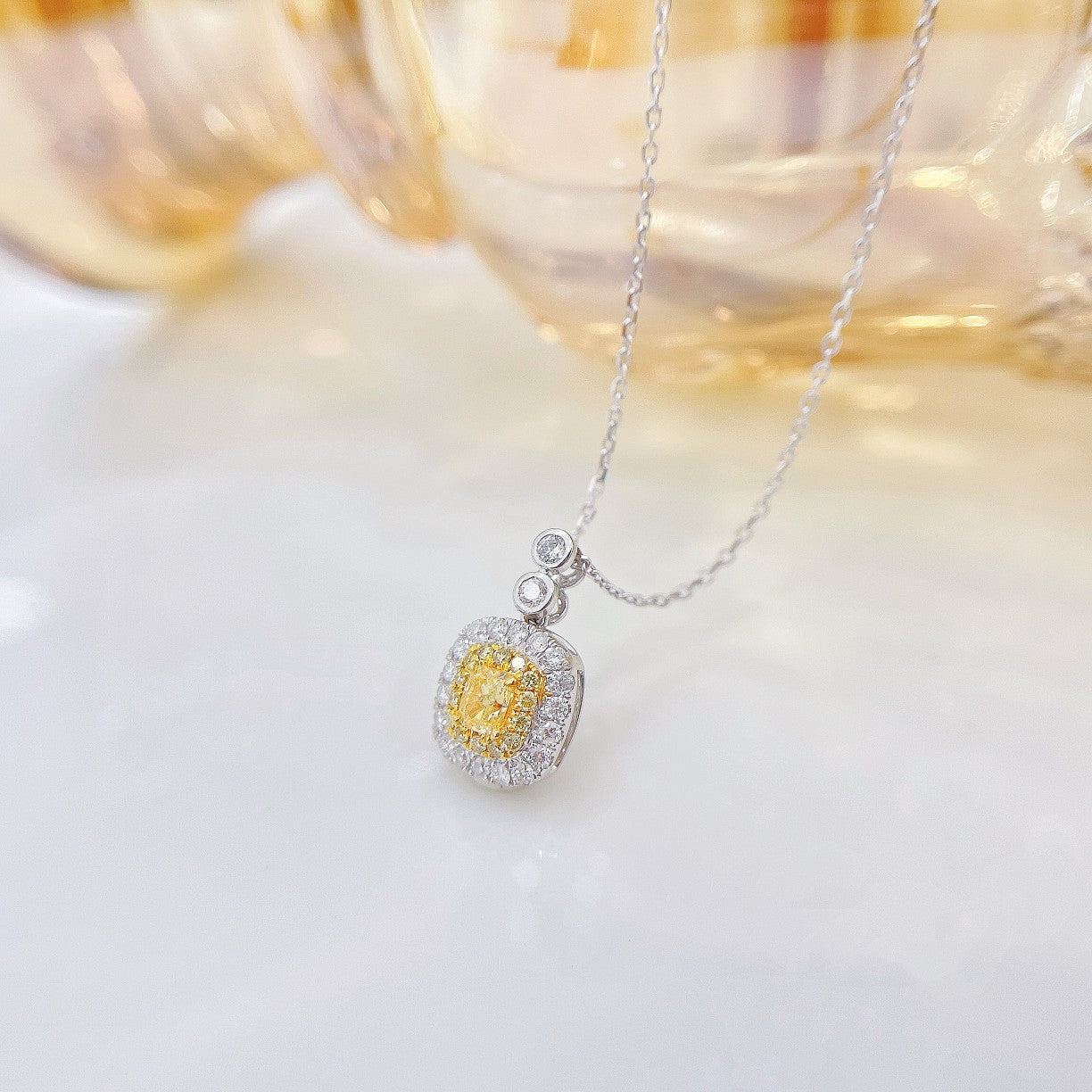 18K Yellow Gold Diamond Bubble Necklace with Square Sugar and Pavé Diamonds | Luxury Jewelry - Yellow Diamond Necklace