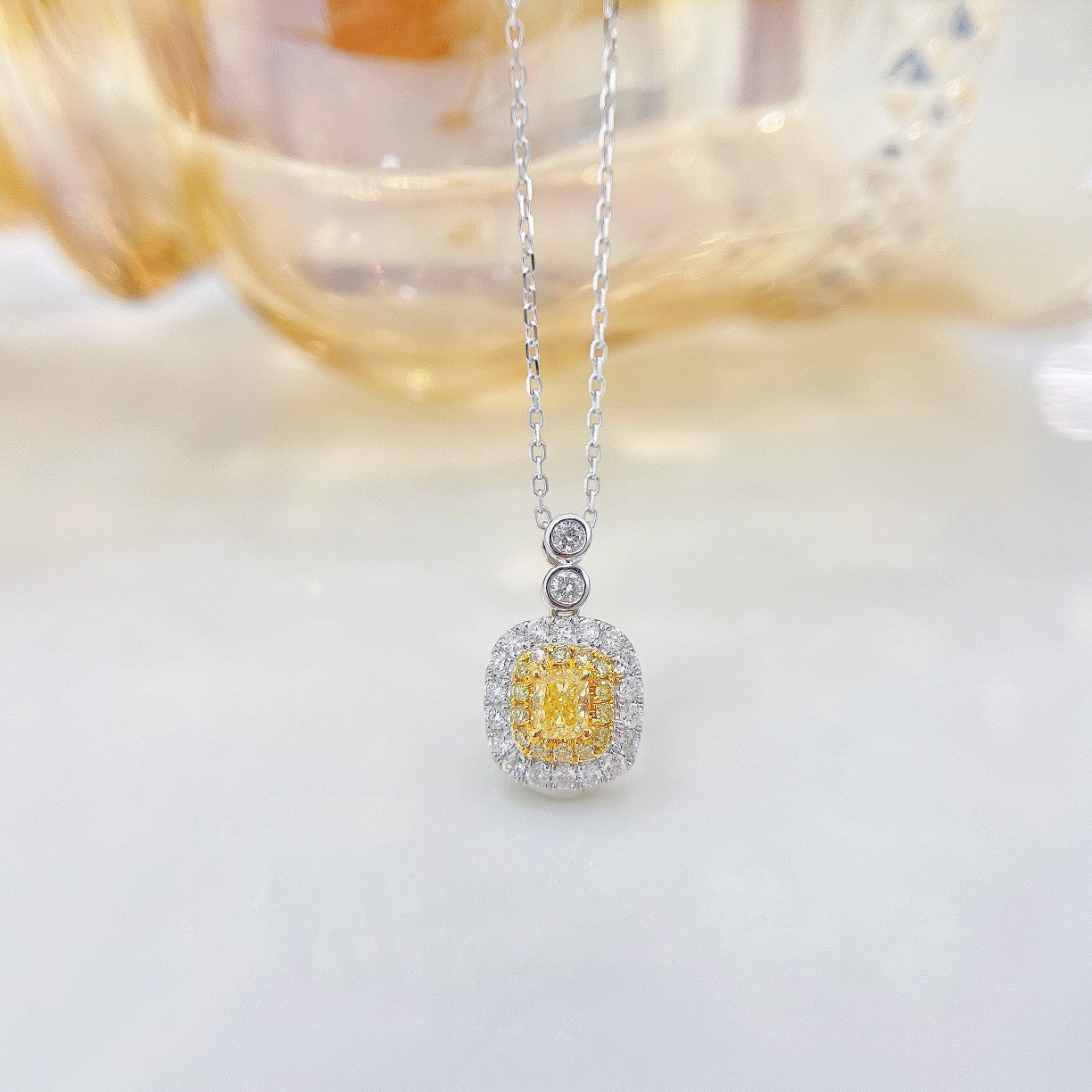 18K Yellow Gold Diamond Bubble Necklace with Square Sugar and Pavé Diamonds | Luxury Jewelry - Yellow Diamond Necklace