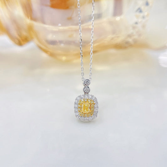 18K Yellow Gold Diamond Bubble Necklace with Square Sugar and Pavé Diamonds | Luxury Jewelry - Yellow Diamond Necklace