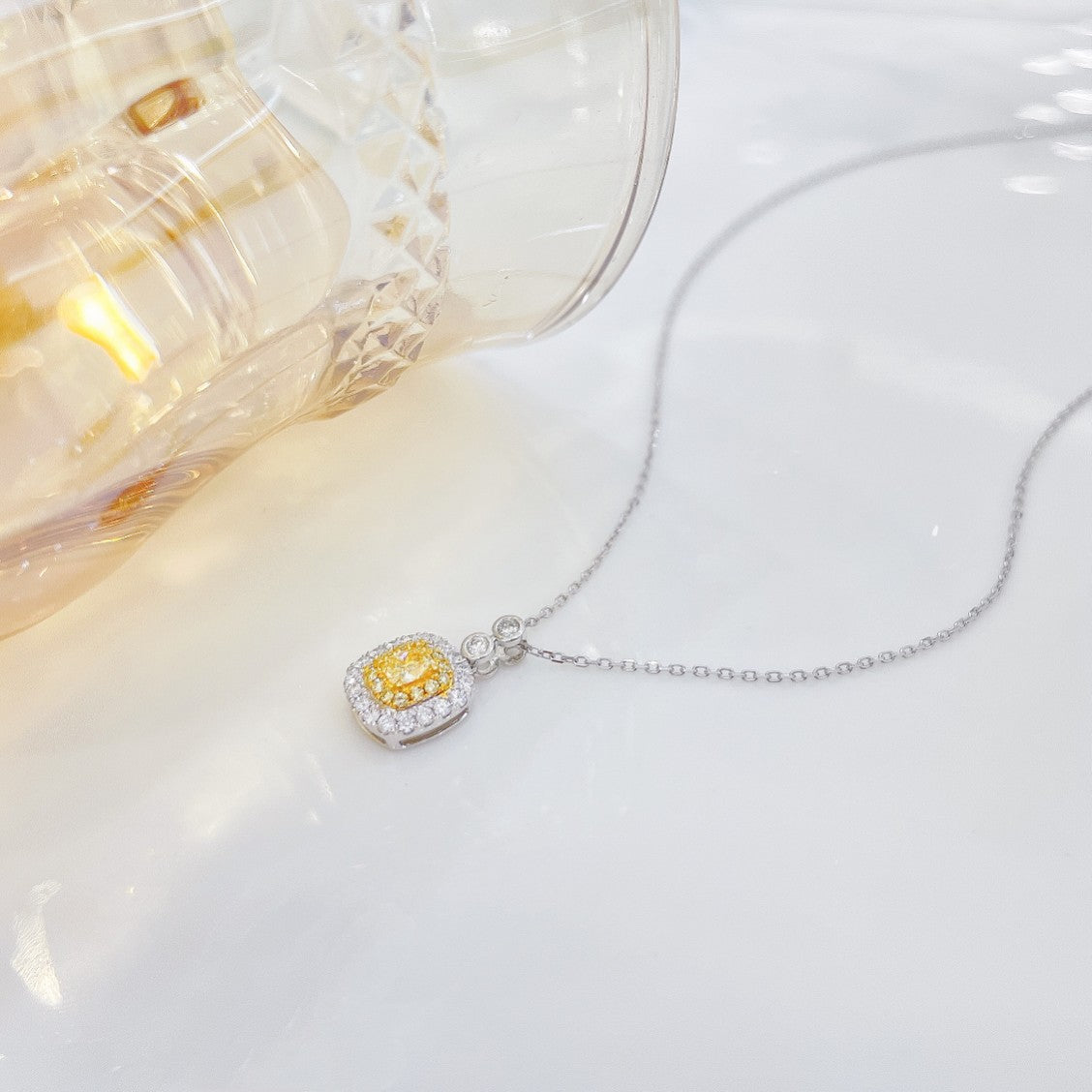 18K Yellow Gold Diamond Bubble Necklace with Square Sugar and Pavé Diamonds | Luxury Jewelry - Yellow Diamond Necklace