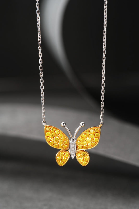 18K Yellow Gold Diamond Butterfly Necklace - Elegant Jewelry Piece - Yellow Diamond Necklace