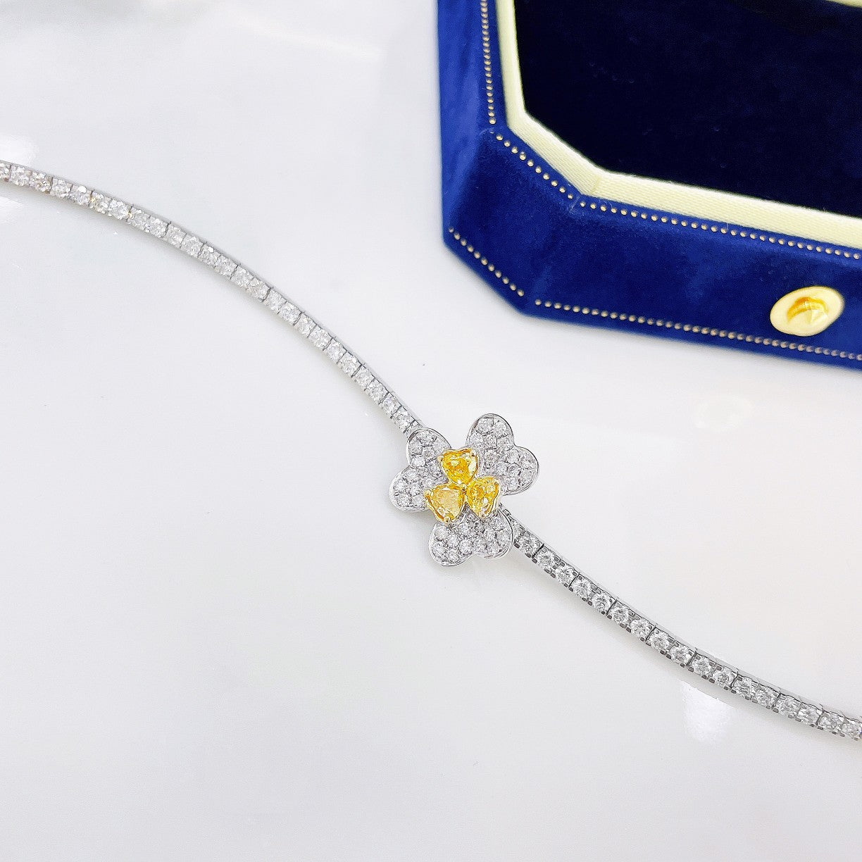 18K Yellow Gold Diamond Clover Full-Diamond Bracelet - Luxury Jewelry - Yellow Diamond Bracelet