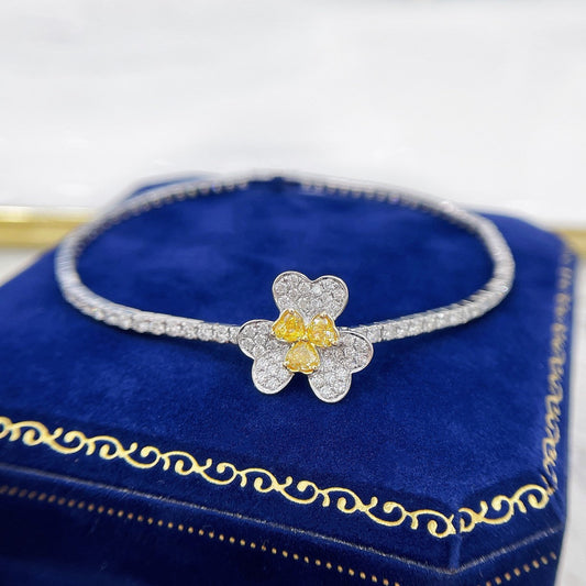 18K Yellow Gold Diamond Clover Full-Diamond Bracelet - Luxury Jewelry - Yellow Diamond Bracelet