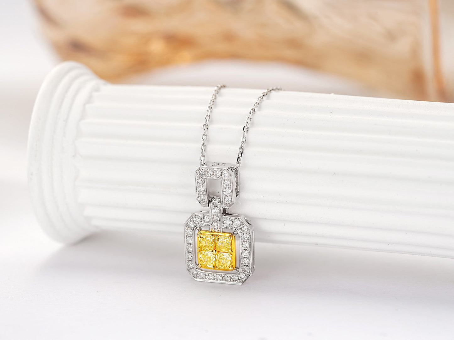 18K Yellow Gold Diamond Cluster Pendant Necklace - Luxurious Jewelry - Yellow Diamond Necklace