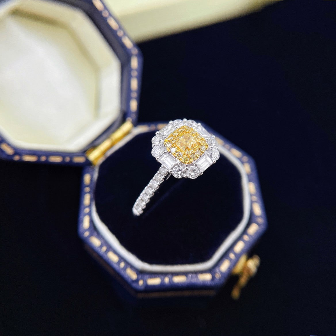 18K Yellow Gold Diamond Cluster Ring with Surrounding Stones | Luxury Jewelry - Yellow Diamond Ring