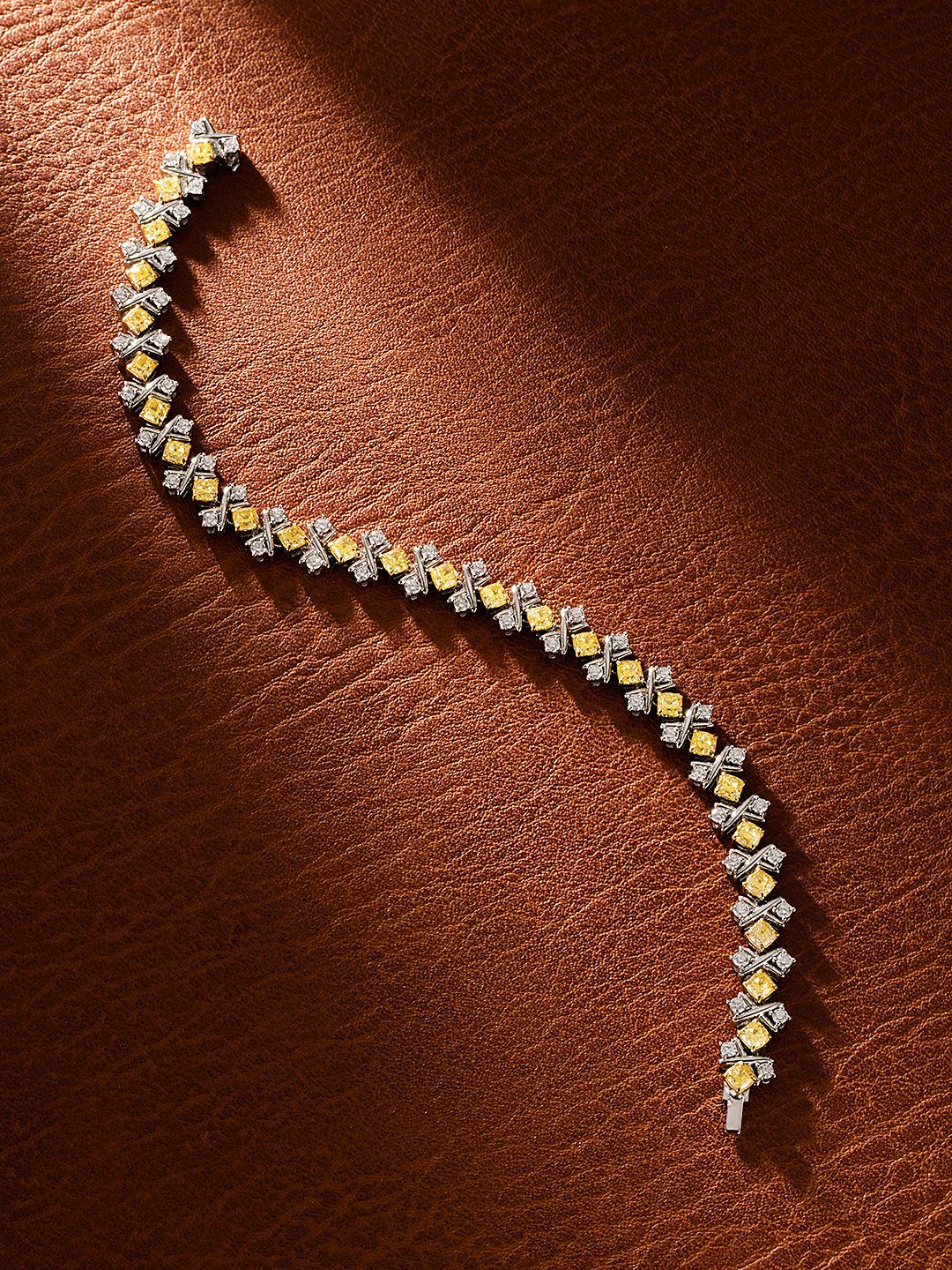 18K Yellow Gold Diamond Cushion and Diamond Baguette Bracelet - Luxury Jewelry - Yellow Diamond Bracelet