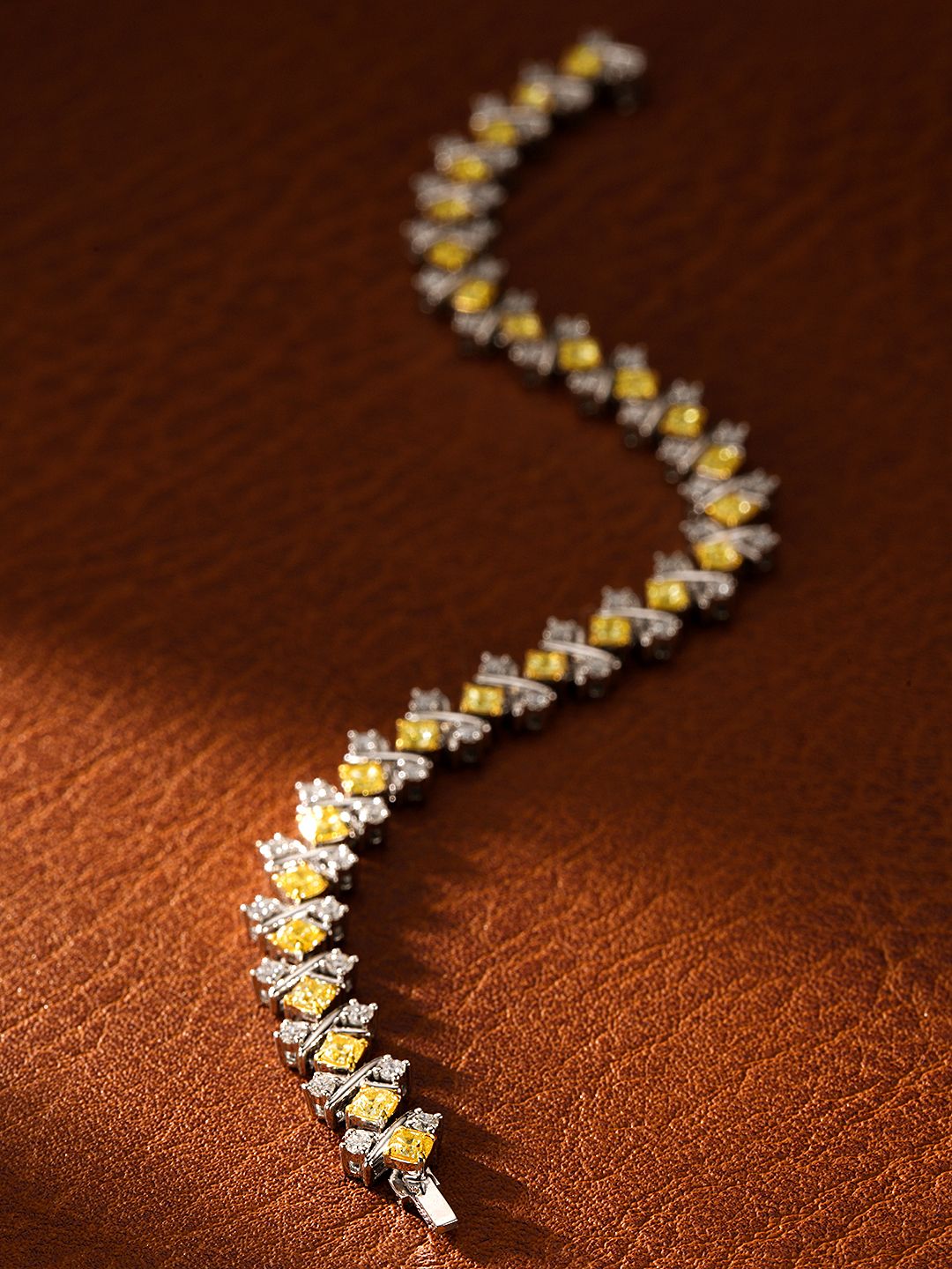 18K Yellow Gold Diamond Cushion and Diamond Baguette Bracelet - Luxury Jewelry - Yellow Diamond Bracelet