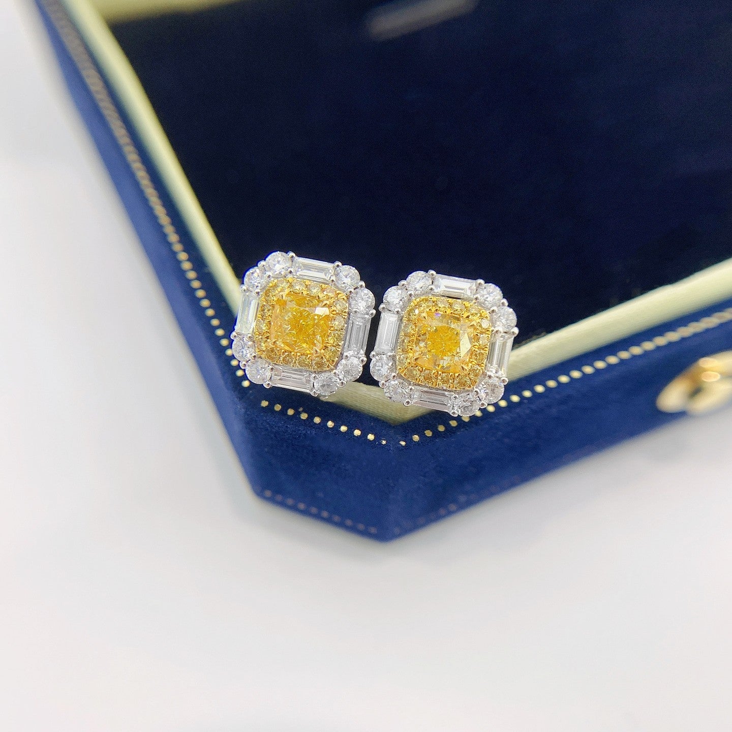 18K Yellow Gold Diamond Cushion and Trapezoid Stud Earrings - Jeweler.Jewelry