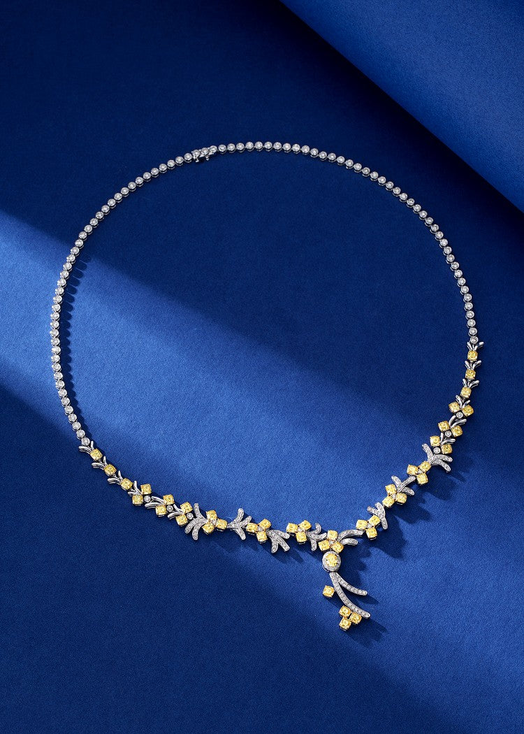 18K Yellow Gold Diamond Cushion Branch Necklace - Fine Jewelry - Yellow Diamond Necklace