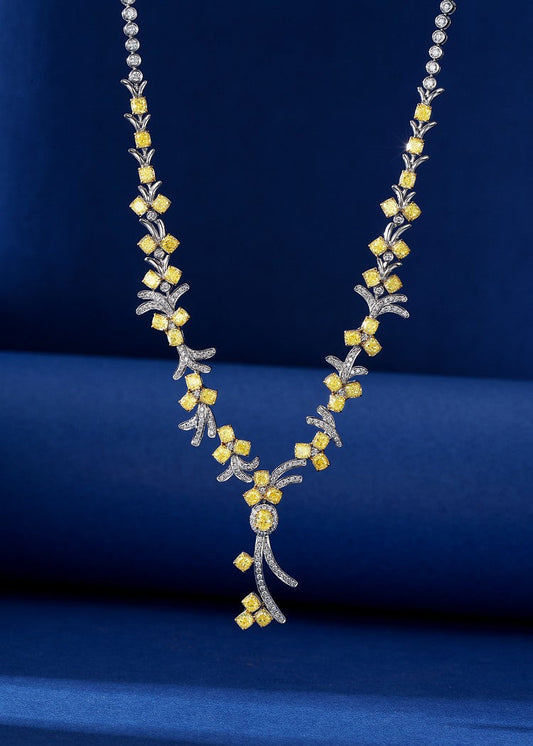 18K Yellow Gold Diamond Cushion Branch Necklace - Fine Jewelry - Yellow Diamond Chain