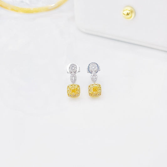 18K Yellow Gold Diamond Cushion Bubble Earrings - ED059-Y - Jeweler.Jewelry