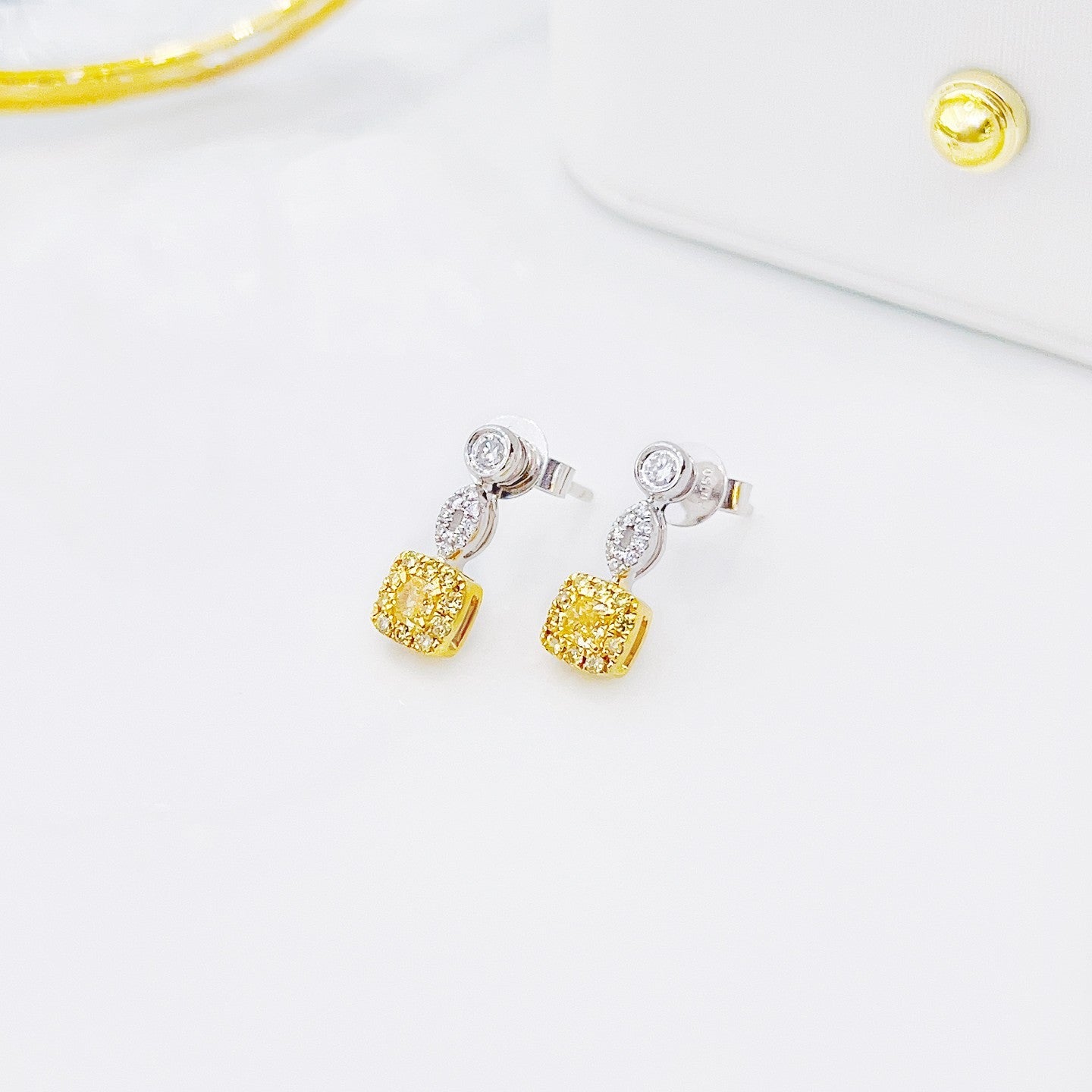 18K Yellow Gold Diamond Cushion Bubble Earrings - ED059-Y - Jeweler.Jewelry