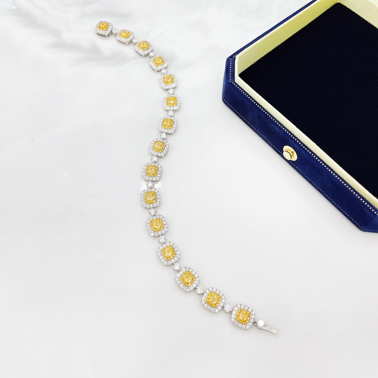 18K Yellow Gold Diamond Cushion-Cut Bracelet - Luxury Jewelry - Yellow Diamond Bracelet