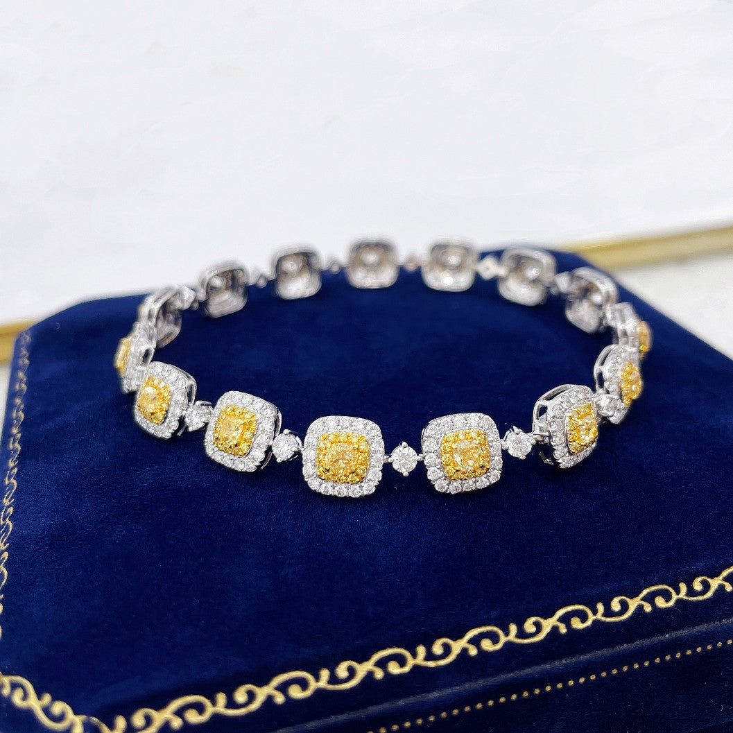 18K Yellow Gold Diamond Cushion-Cut Bracelet - Luxury Jewelry - Yellow Diamond Bracelet