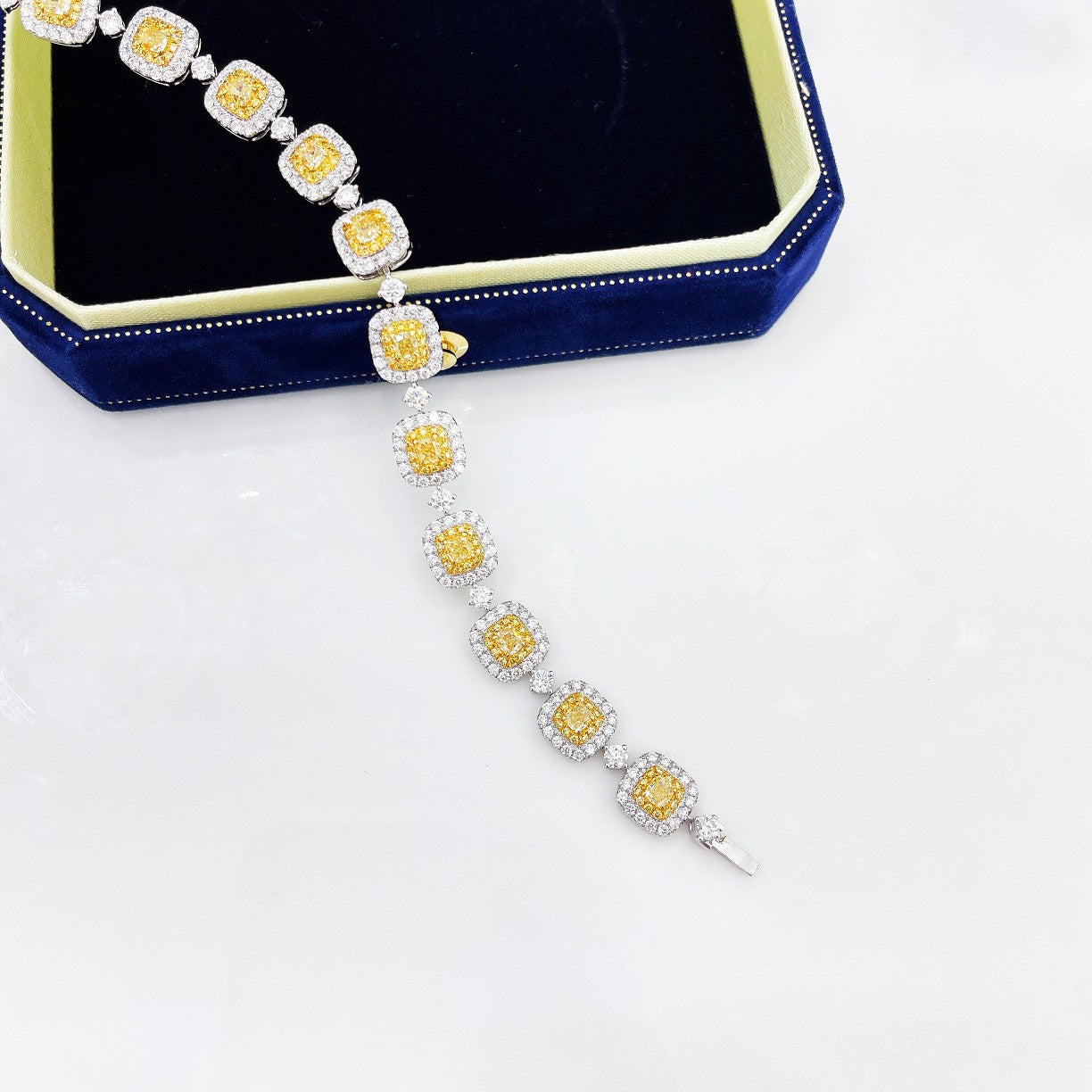 18K Yellow Gold Diamond Cushion-Cut Bracelet - Luxury Jewelry - Yellow Diamond Bracelet