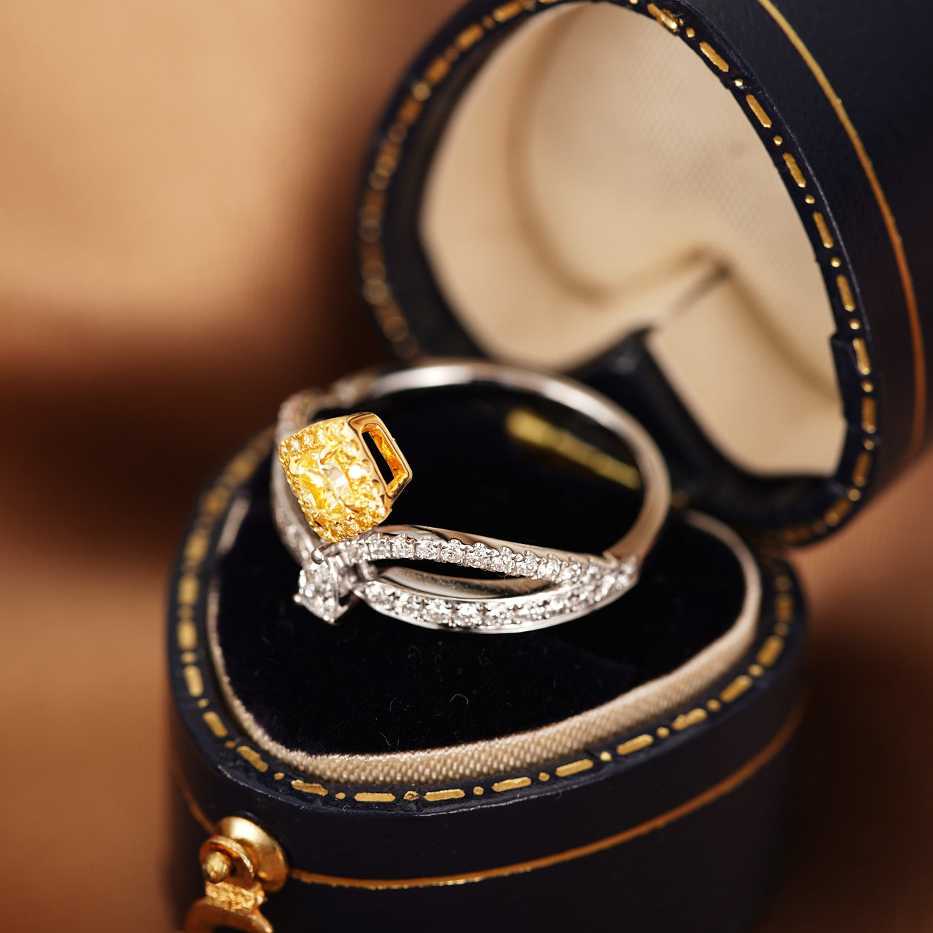 18K Yellow Gold Diamond Cushion-Cut Chaumet-Style Ring | Premium Jewelry - Yellow Diamond Ring