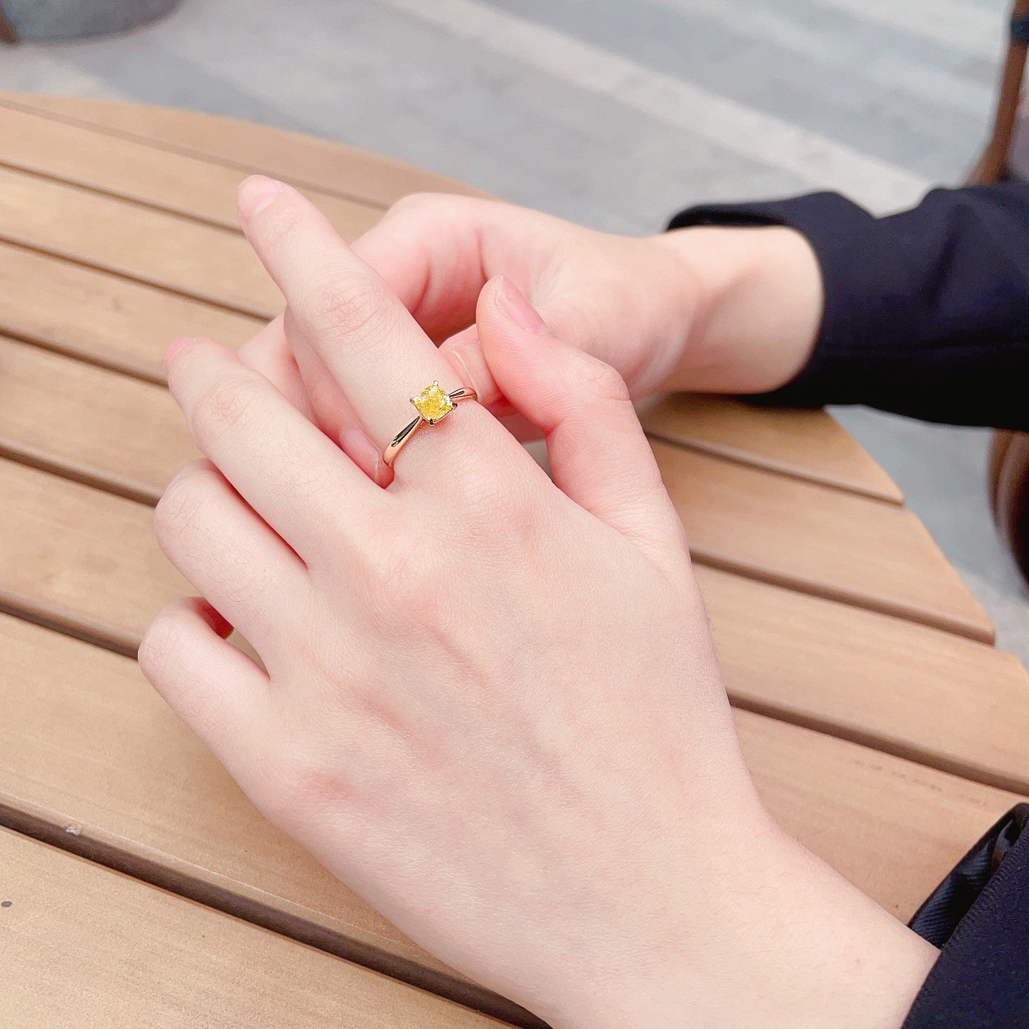 18K Yellow Gold Diamond Cushion Cut Classic Four-Claw Ring | Premium Jewelry - Yellow Diamond Ring