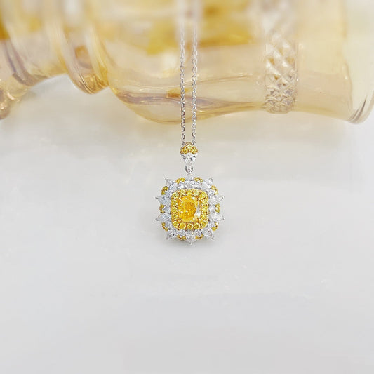 18K Yellow Gold Diamond Cushion-Cut Color-Separated Necklace - Premium Jewelry - Yellow Diamond Necklace