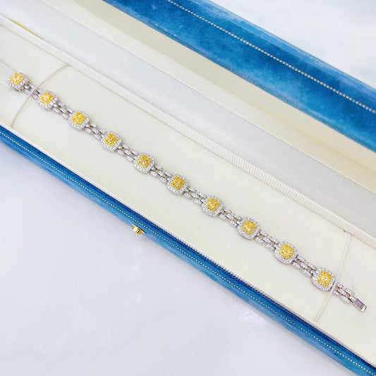 18K Yellow Gold Diamond Cushion-Cut Denim Clasp Bracelet - Premium Jewelry - Yellow Diamond Bracelet