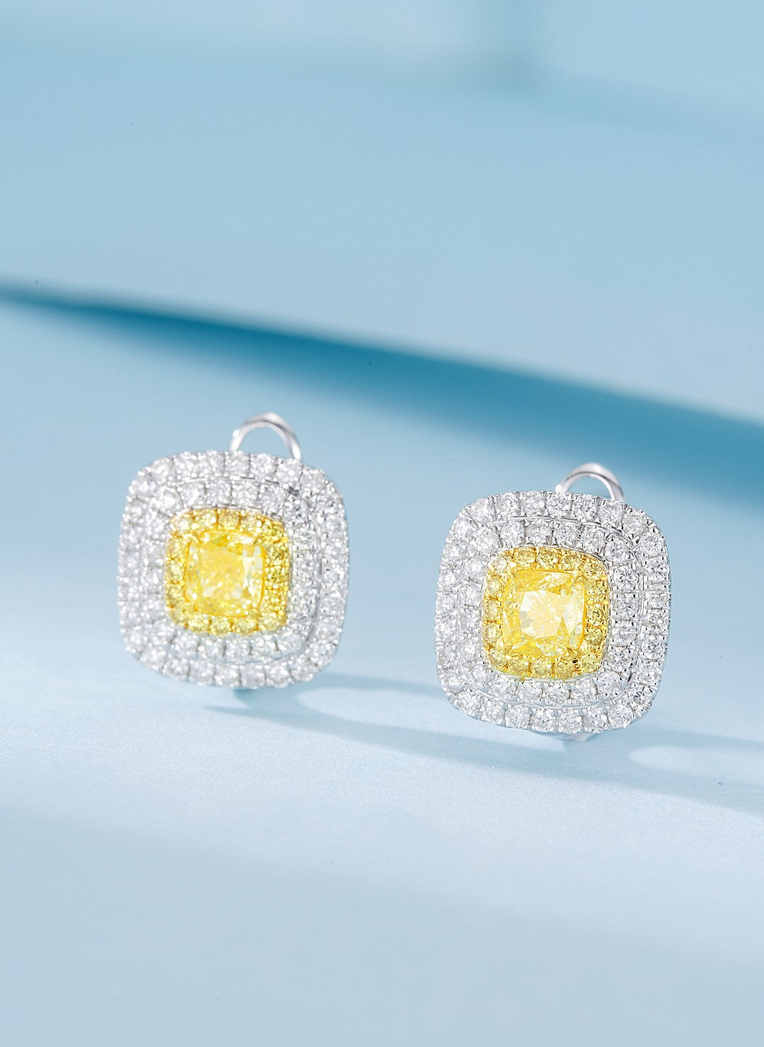 18K Yellow Gold Diamond Cushion-Cut Double Halo Earrings - Jeweler.Jewelry