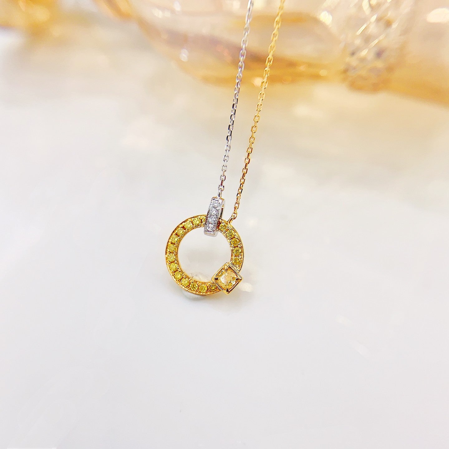 18K Yellow Gold Diamond Cushion-Cut Double Loop Necklace - Luxury Jewelry - Yellow Diamond Necklace