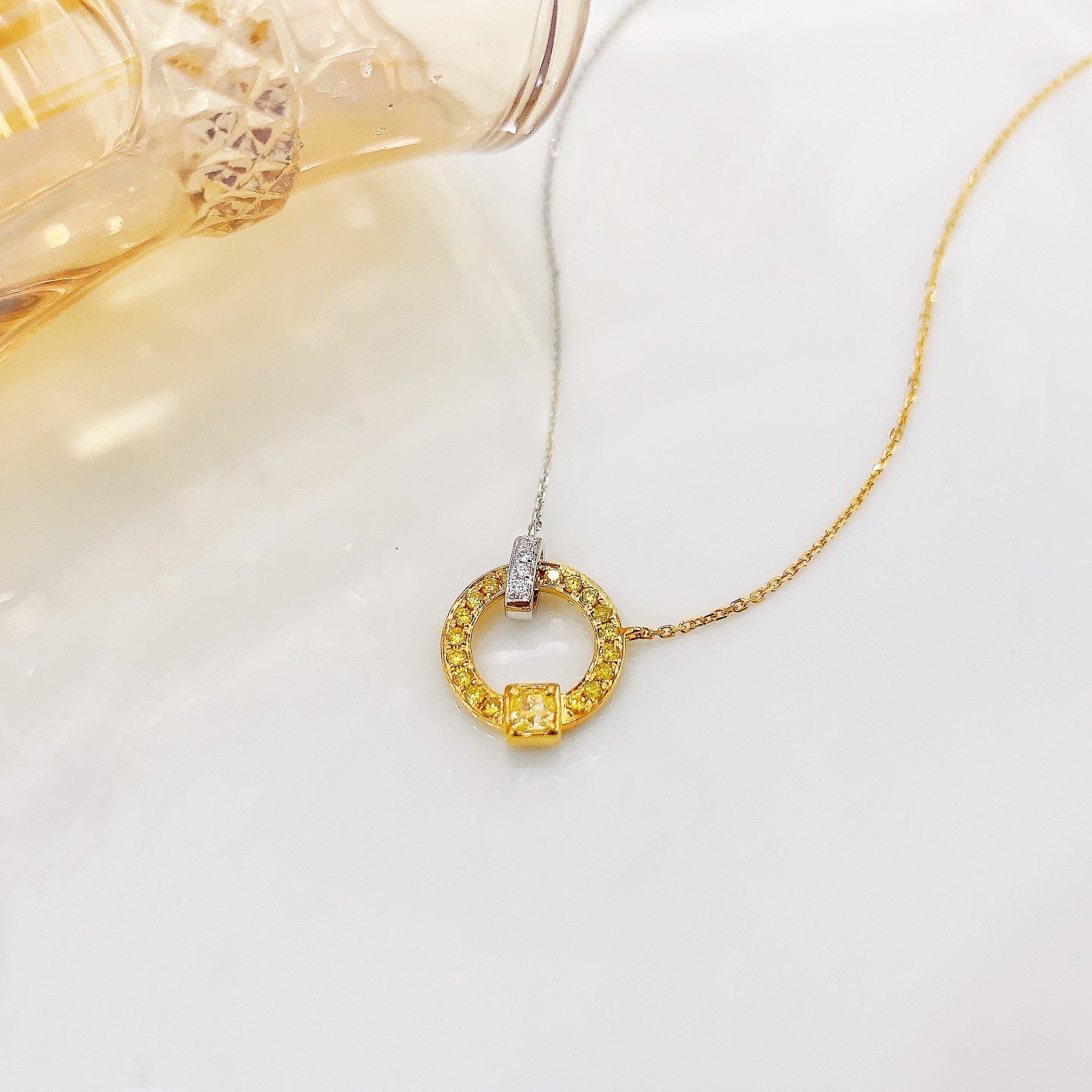 18K Yellow Gold Diamond Cushion-Cut Double Loop Necklace - Luxury Jewelry - Yellow Diamond Necklace