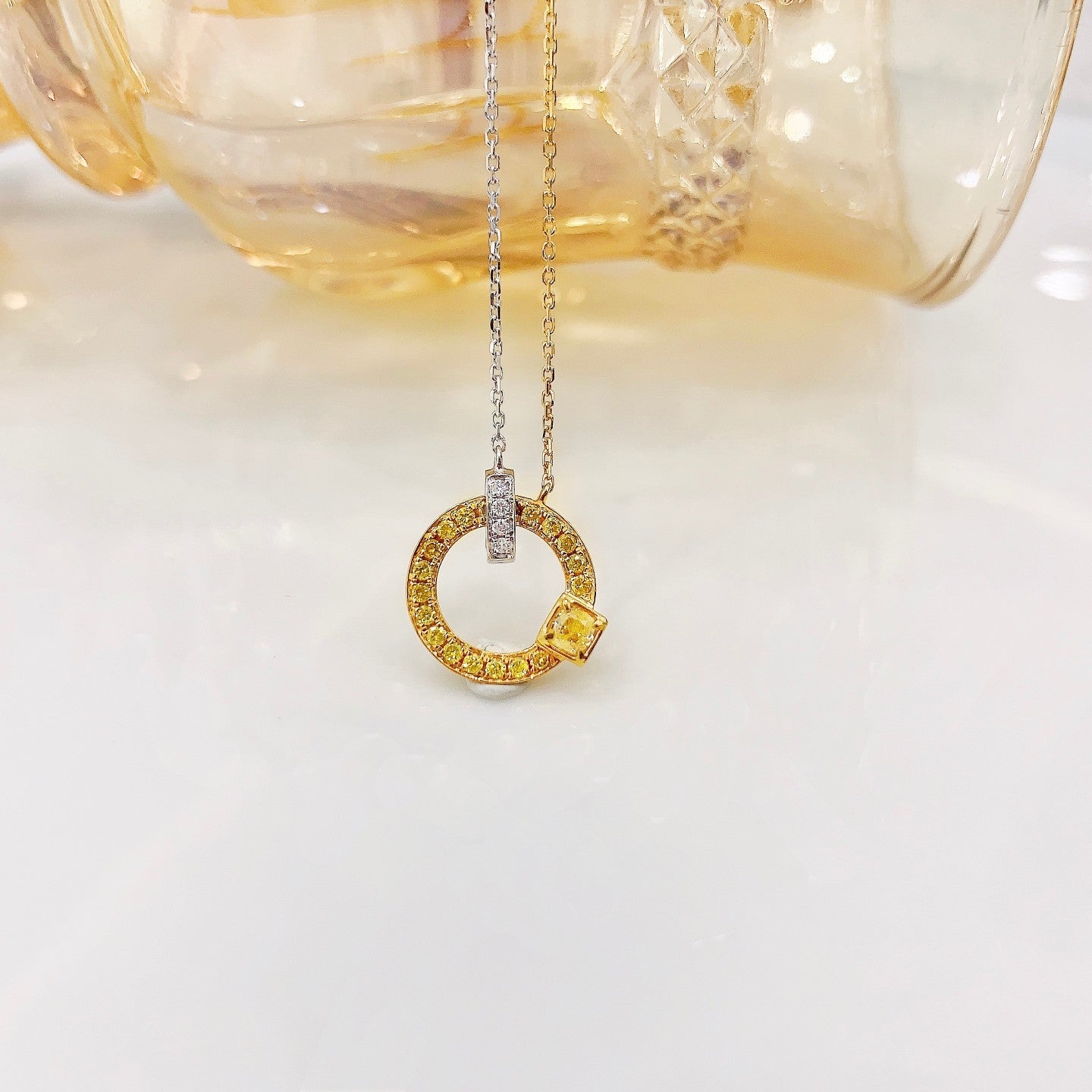 18K Yellow Gold Diamond Cushion-Cut Double Loop Necklace - Luxury Jewelry - Yellow Diamond Necklace