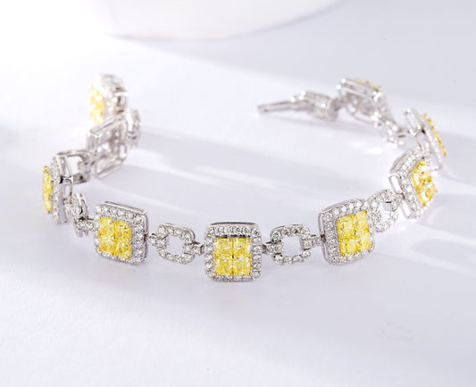 18K Yellow Gold Diamond Cushion-Cut Four-Piece Bracelet - Luxurious Jewelry - Yellow Diamond Bracelet