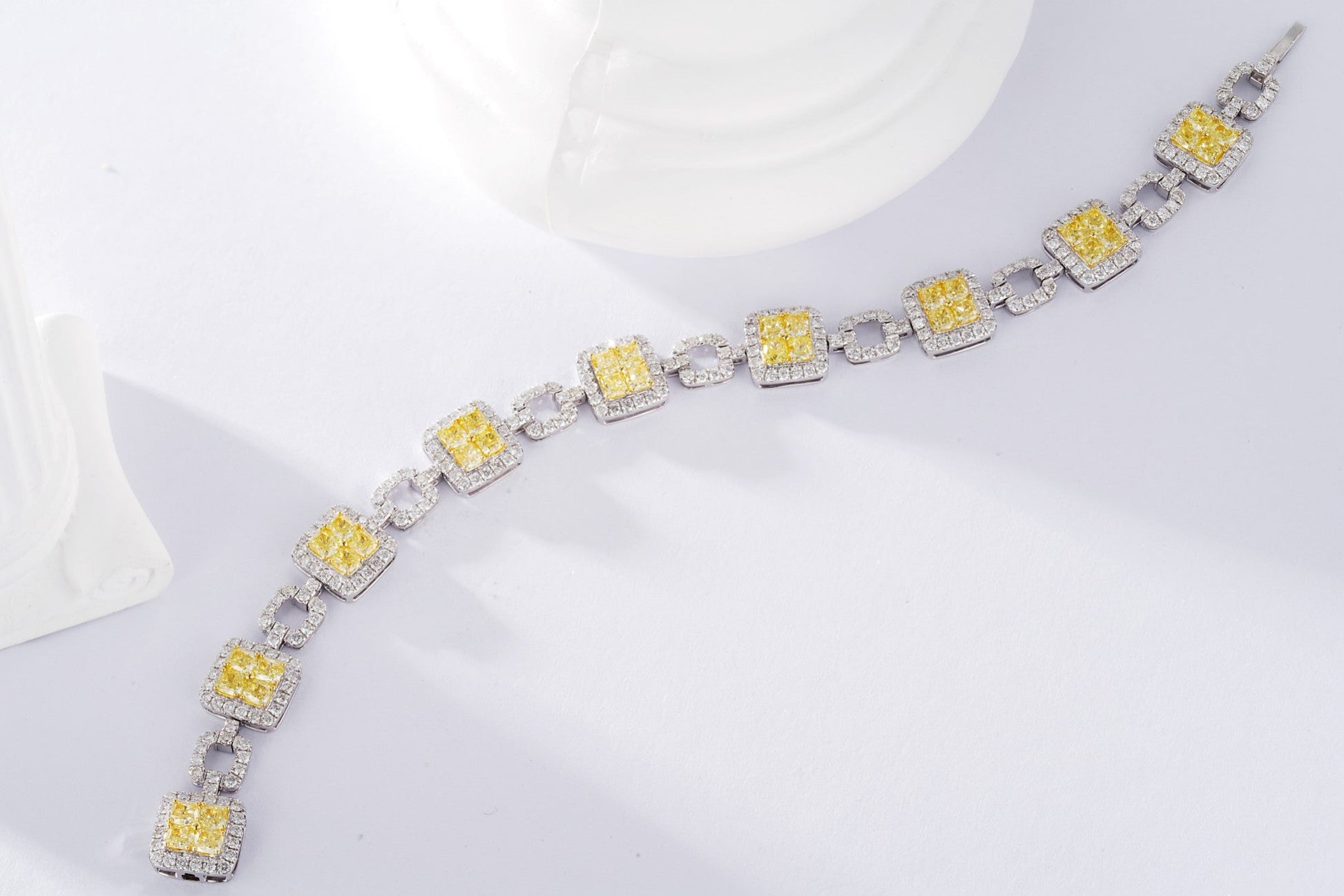 18K Yellow Gold Diamond Cushion-Cut Four-Piece Bracelet - Luxurious Jewelry - Yellow Diamond Bracelet