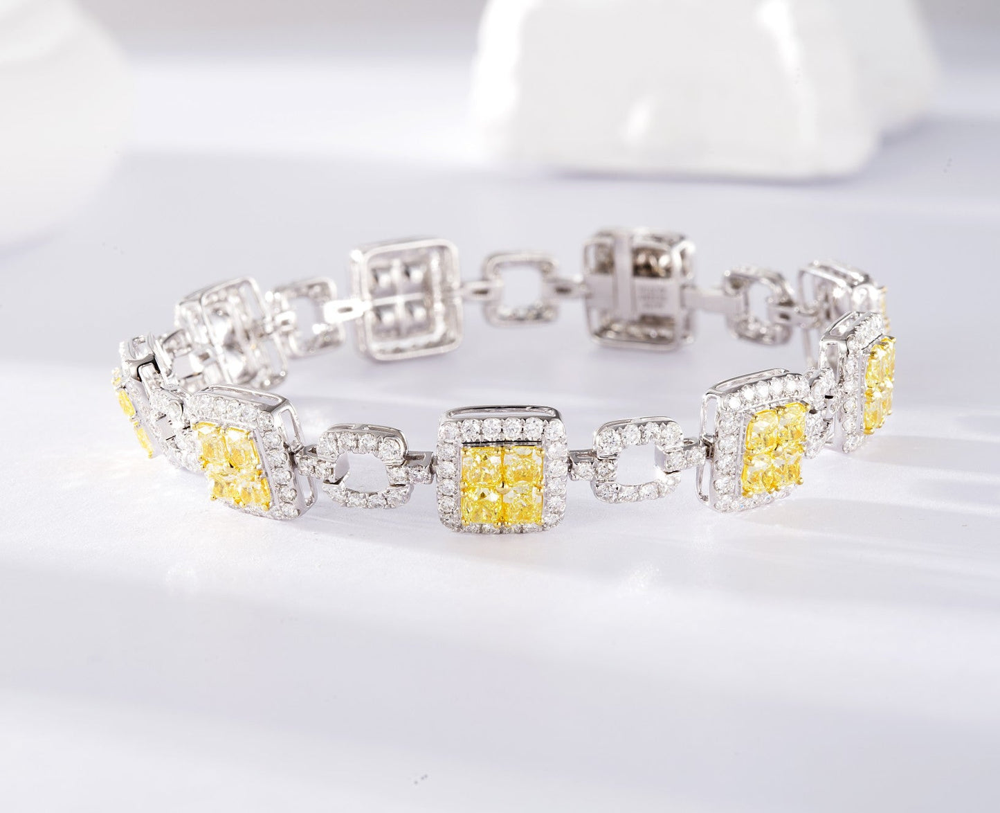 18K Yellow Gold Diamond Cushion-Cut Four-Piece Bracelet - Luxurious Jewelry - Yellow Diamond Bracelet