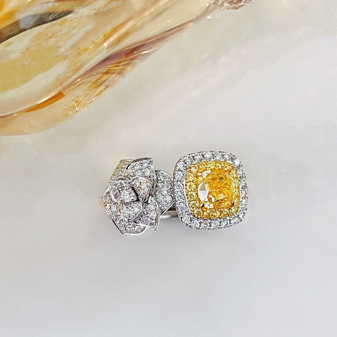 18K Yellow Gold Diamond Cushion-Cut GIA Certified Ring - Jewelry of Elegance - GIA Yellow Diamond Ring