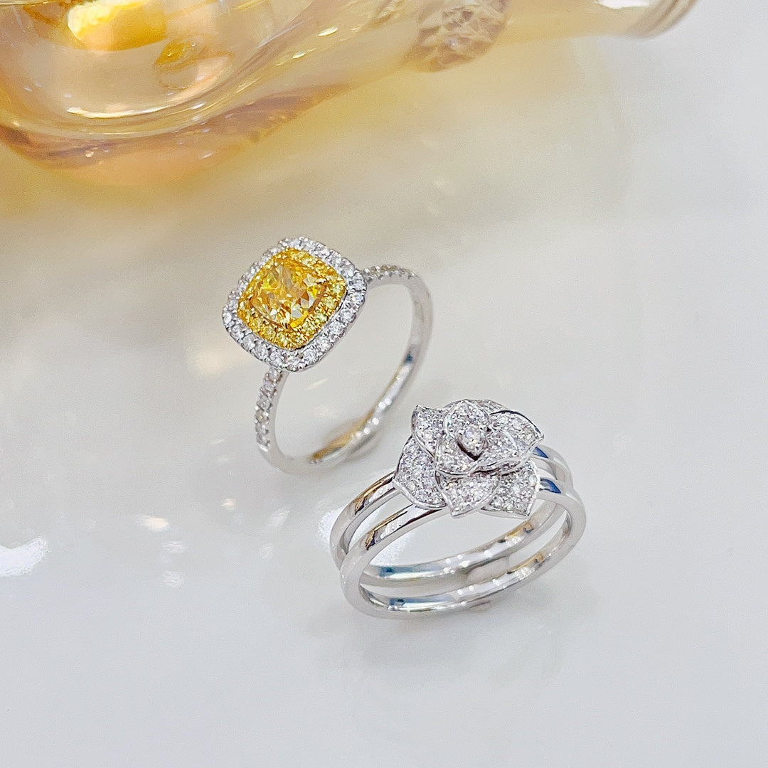 18K Yellow Gold Diamond Cushion-Cut GIA Certified Ring - Jewelry of Elegance - GIA Yellow Diamond Ring