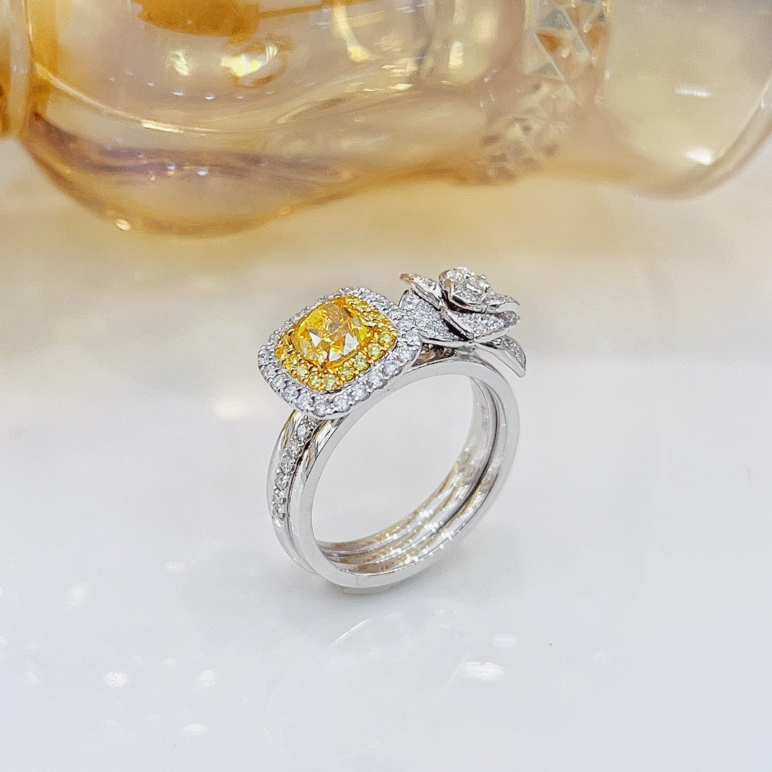 18K Yellow Gold Diamond Cushion-Cut GIA Certified Ring - Jewelry of Elegance - GIA Yellow Diamond Ring