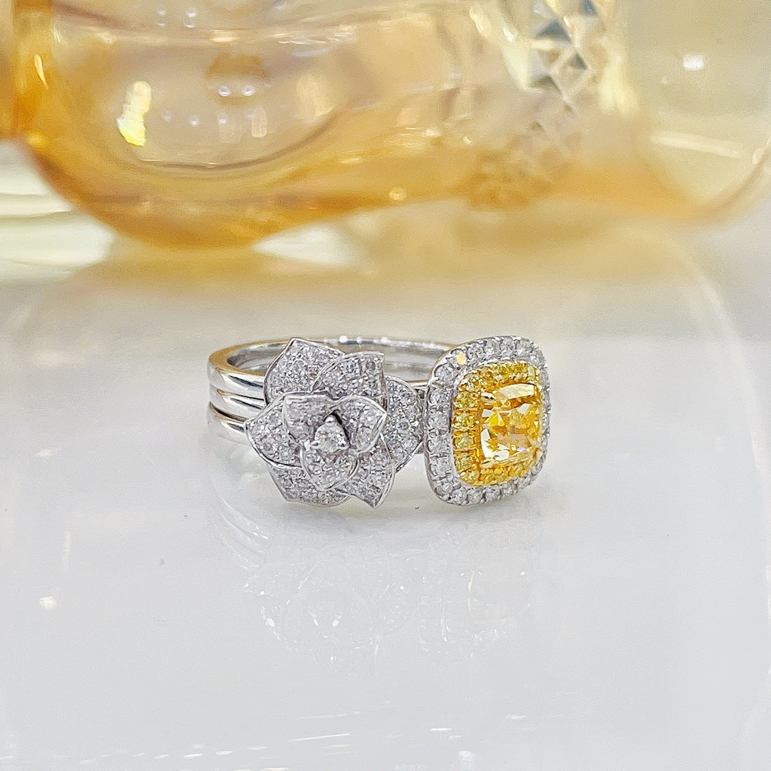 18K Yellow Gold Diamond Cushion-Cut GIA Certified Ring - Jewelry of Elegance - GIA Yellow Diamond Ring