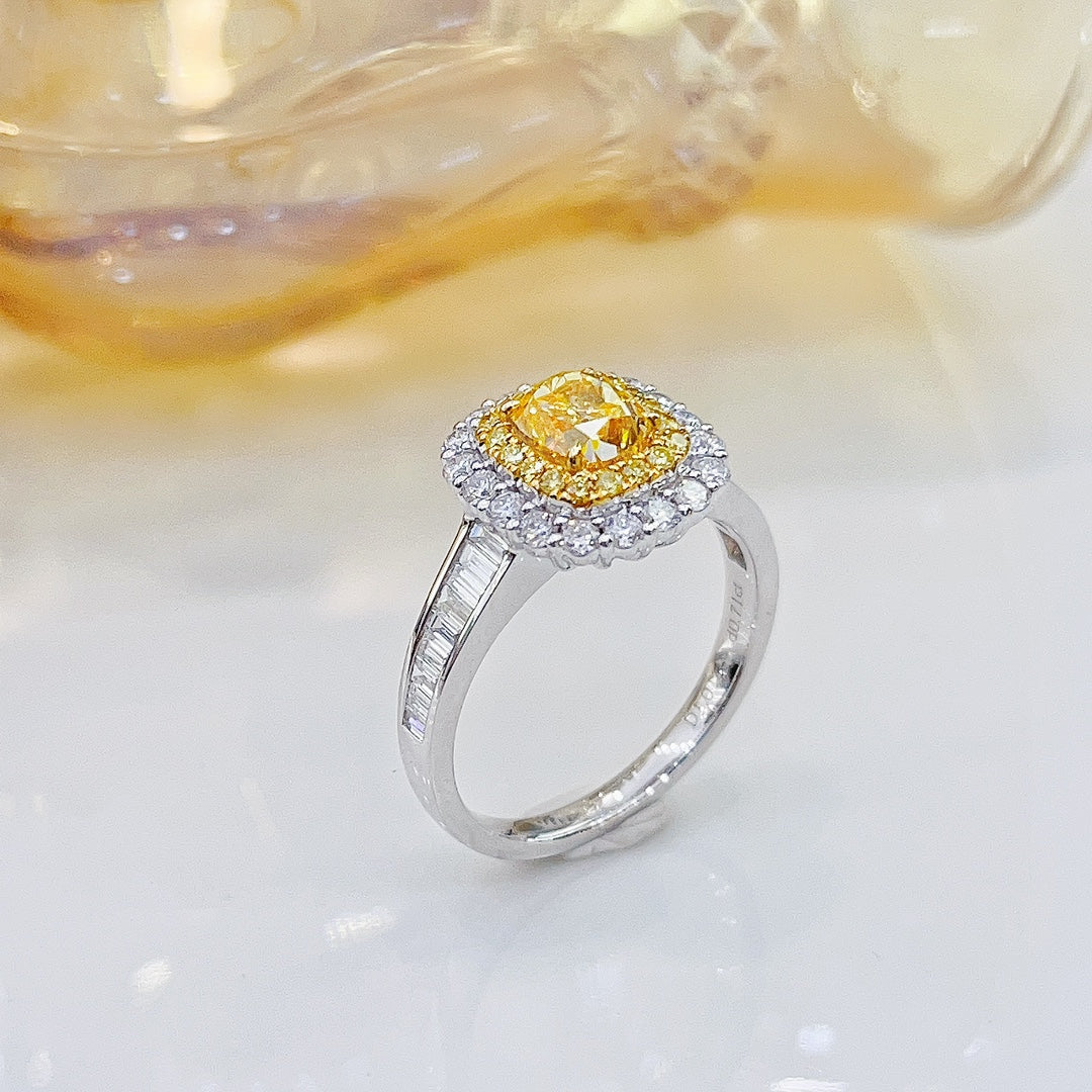 18K Yellow Gold Diamond Cushion-Cut GIA Certified Ring - Premium Jewelry - GIA Yellow Diamond Ring