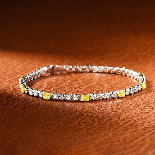 18K Yellow Gold Diamond Cushion-Cut Interspersed Bracelet - Luxury Jewelry - Yellow Diamond Bracelet