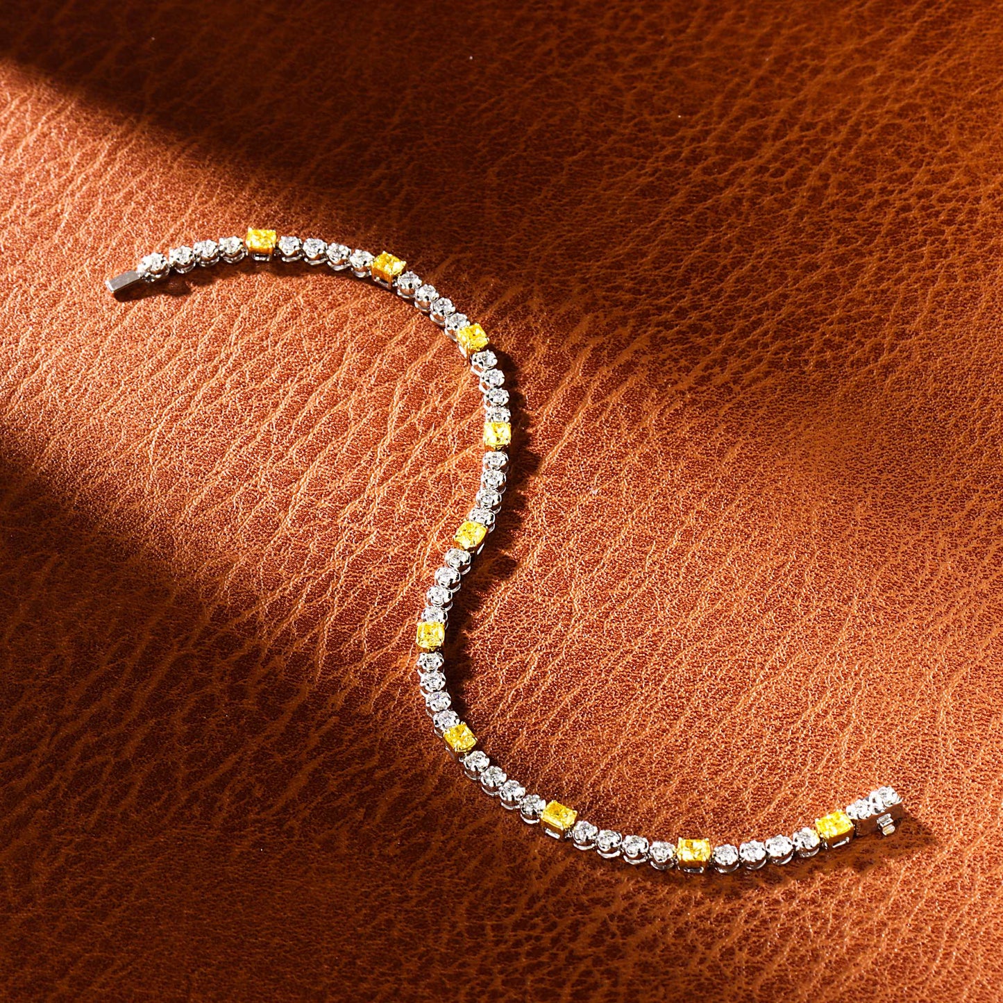 18K Yellow Gold Diamond Cushion-Cut Interspersed Bracelet - Luxury Jewelry - Yellow Diamond Bracelet