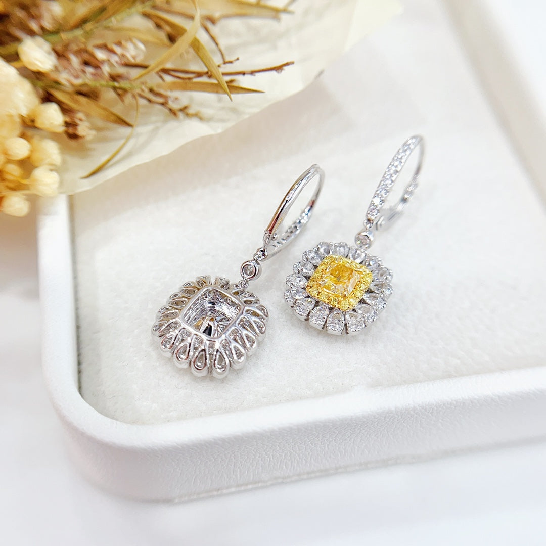 18K Yellow Gold Diamond Cushion-Cut Pear-Shaped Earrings | Luxury Jewelry Jeweler.Jewelry