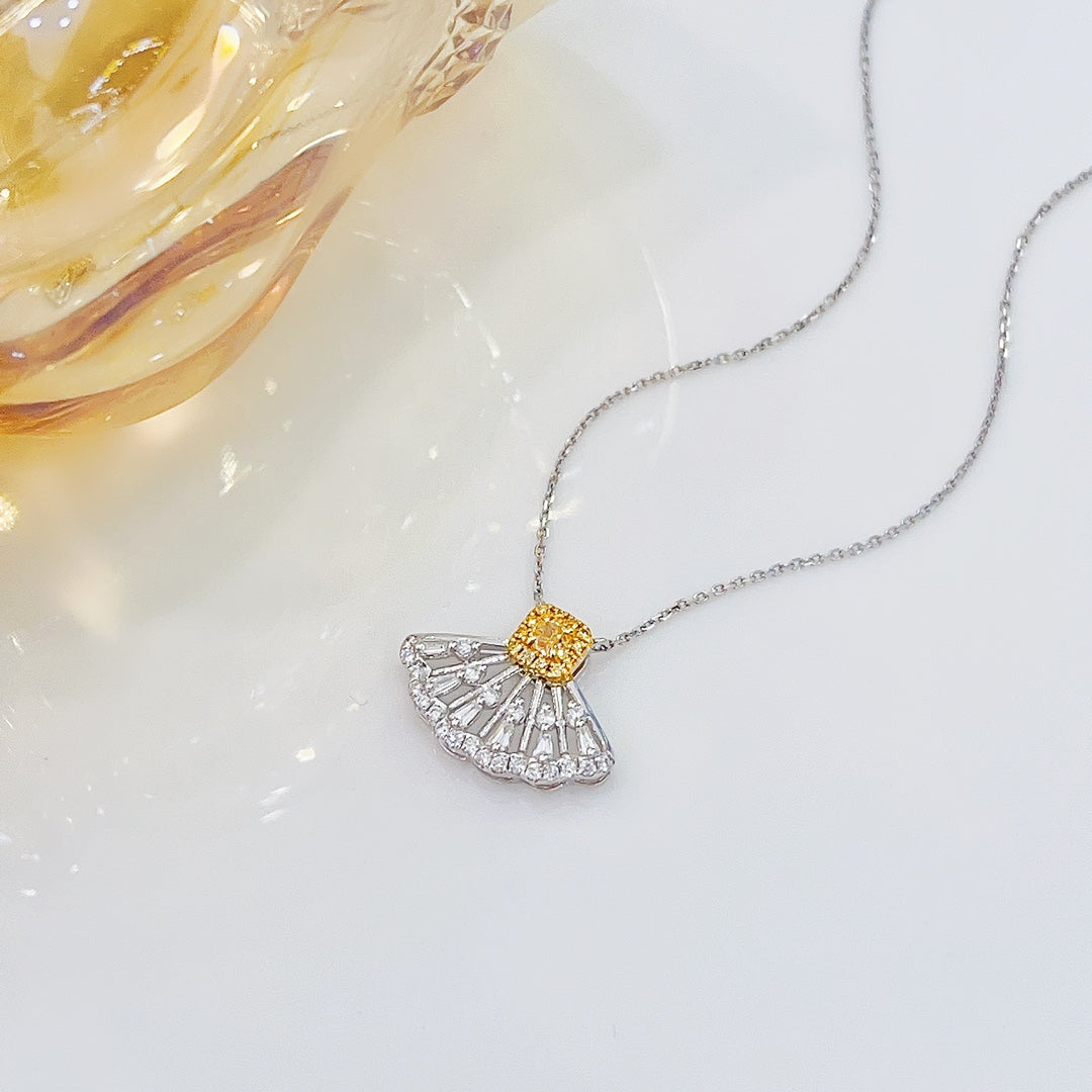 18K Yellow Gold Diamond Cushion-Cut Pendant Necklace - Exquisite Jewelry - Yellow Diamond Necklace