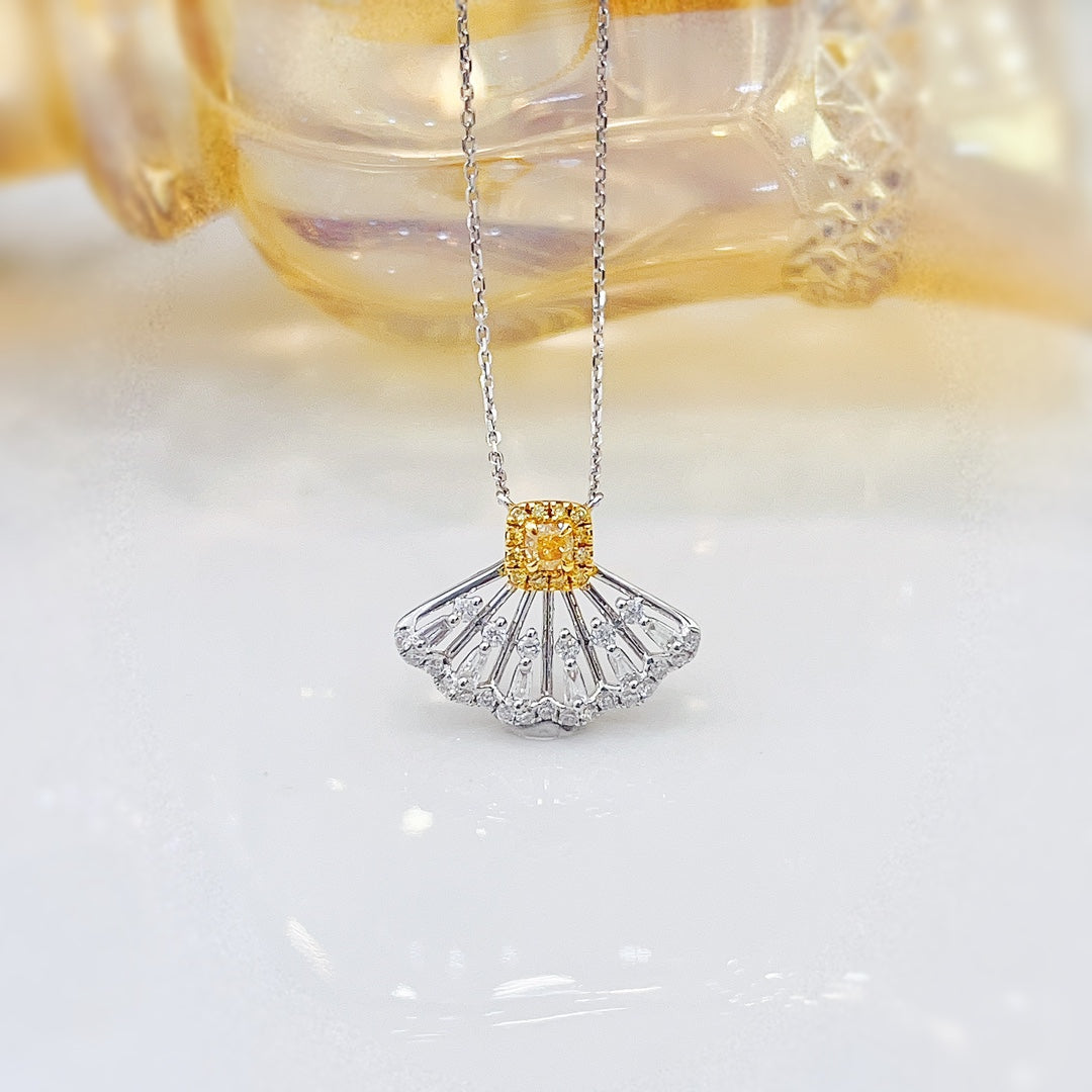 18K Yellow Gold Diamond Cushion-Cut Pendant Necklace - Exquisite Jewelry - Yellow Diamond Necklace