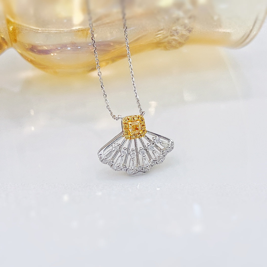 18K Yellow Gold Diamond Cushion-Cut Pendant Necklace - Exquisite Jewelry - Yellow Diamond Necklace