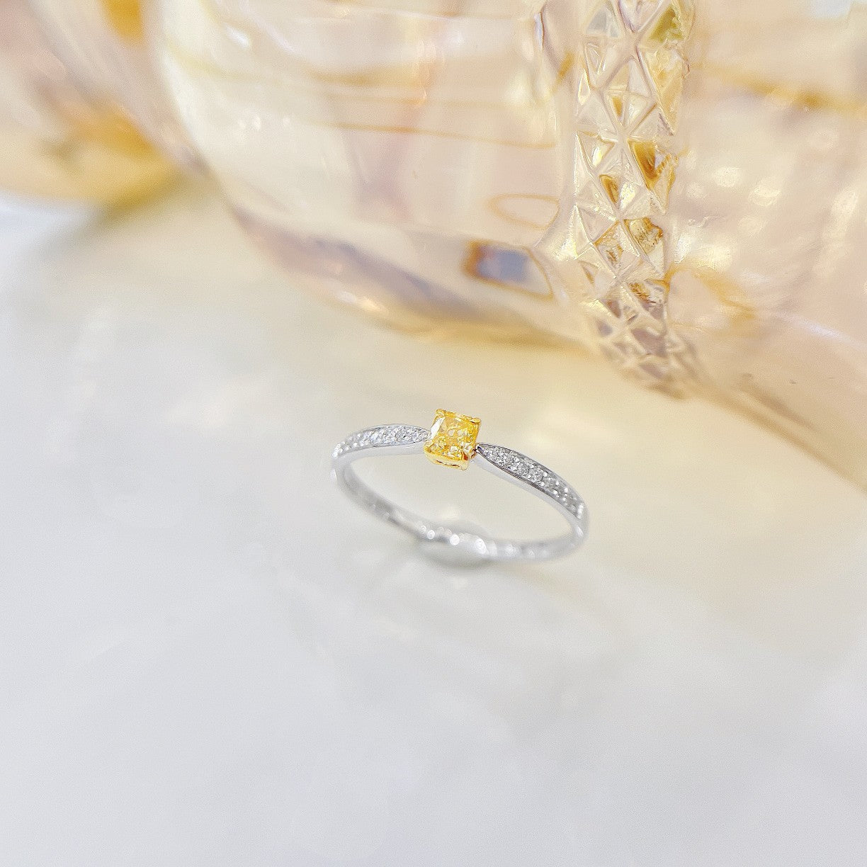 18k Yellow Gold Diamond Cushion-Cut Ring - Jewelry Delight - Yellow Diamond Ring