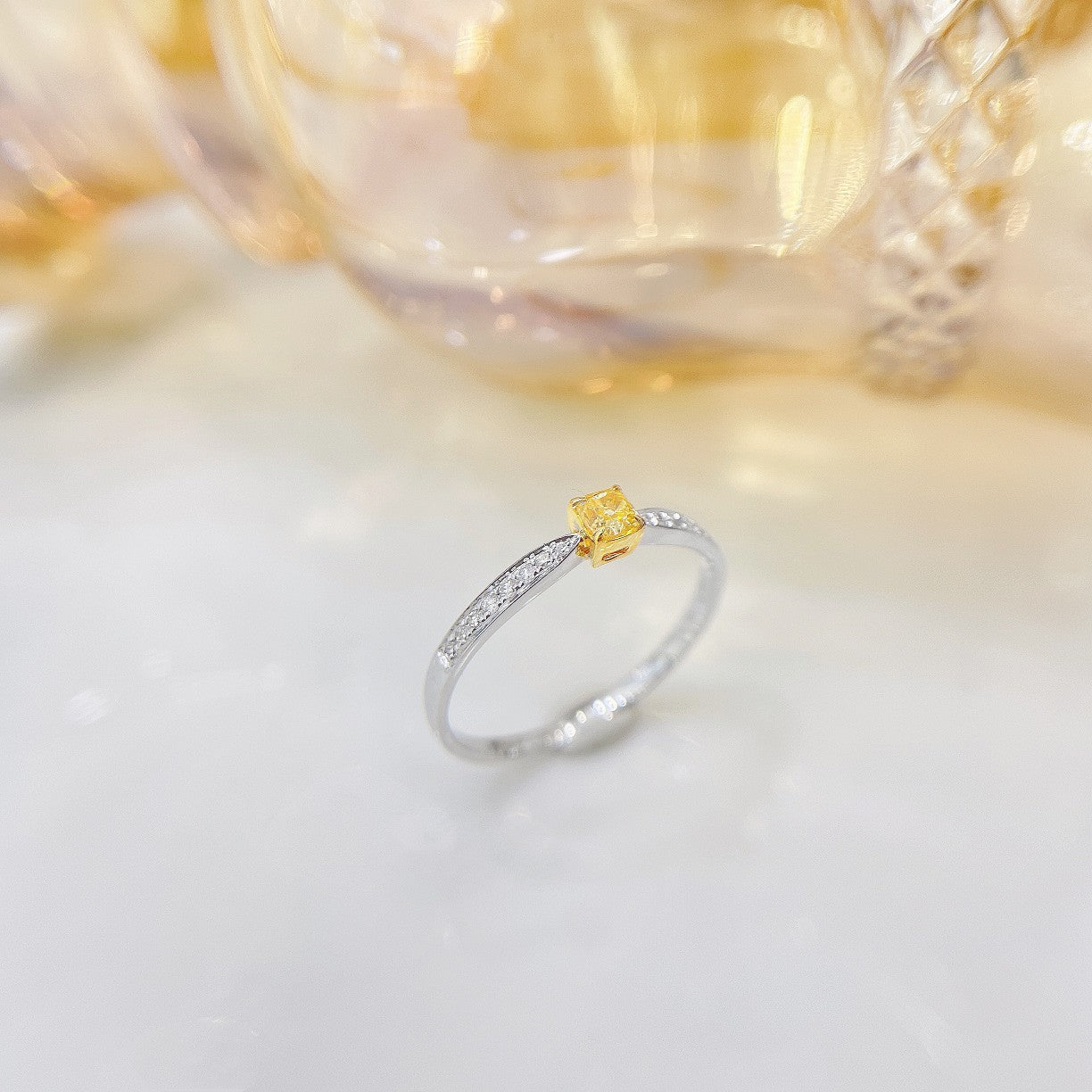 18k Yellow Gold Diamond Cushion-Cut Ring - Jewelry Delight - Yellow Diamond Ring