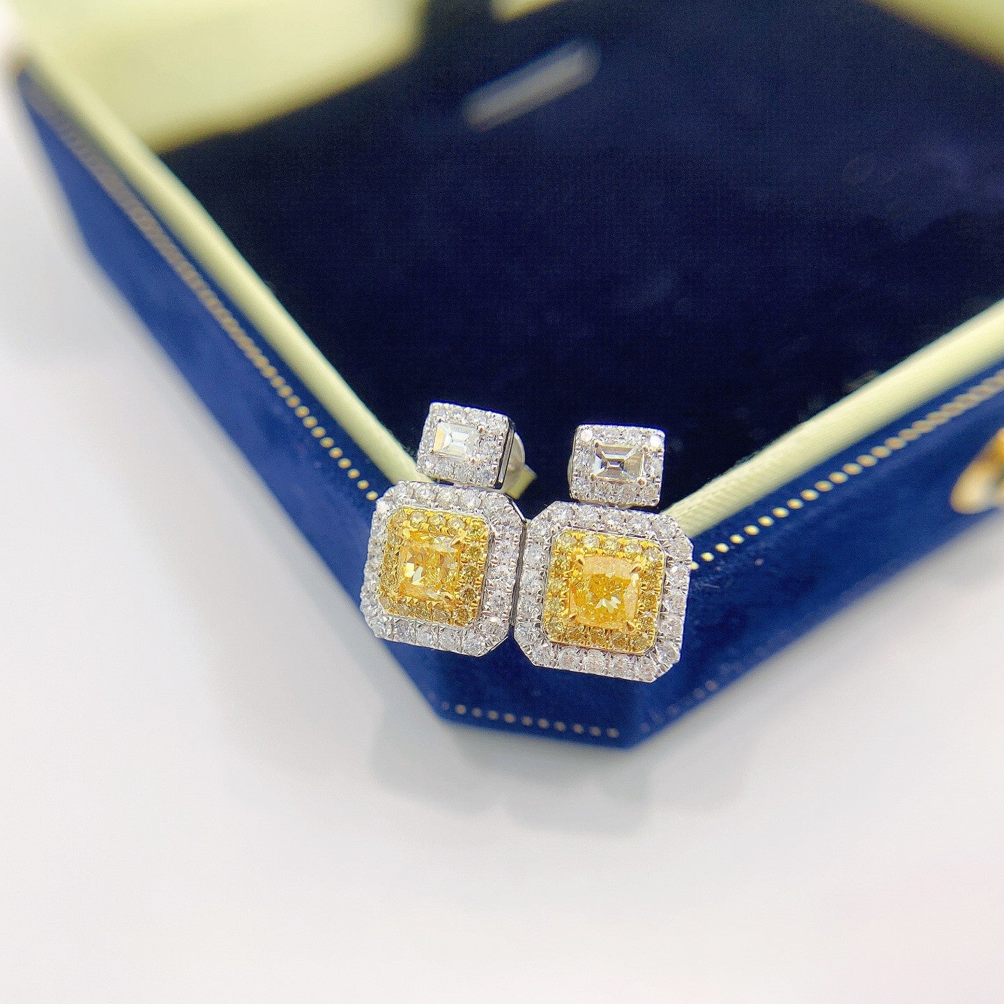 18K Yellow Gold Diamond Cushion-Cut Stud Earrings - Jeweler.Jewelry