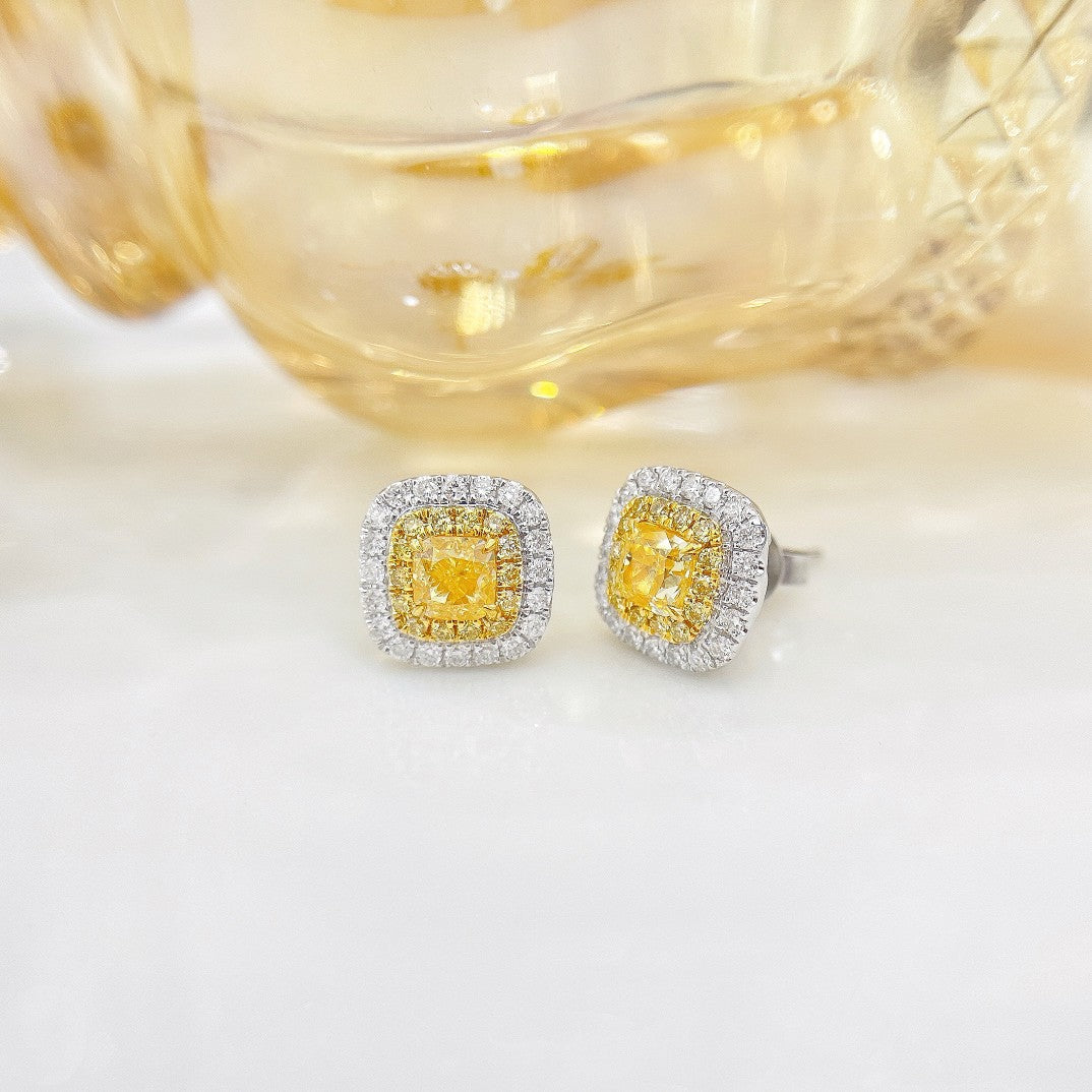 18K Yellow Gold Diamond Cushion-Cut Stud Earrings - ED013-Y - Jeweler.Jewelry