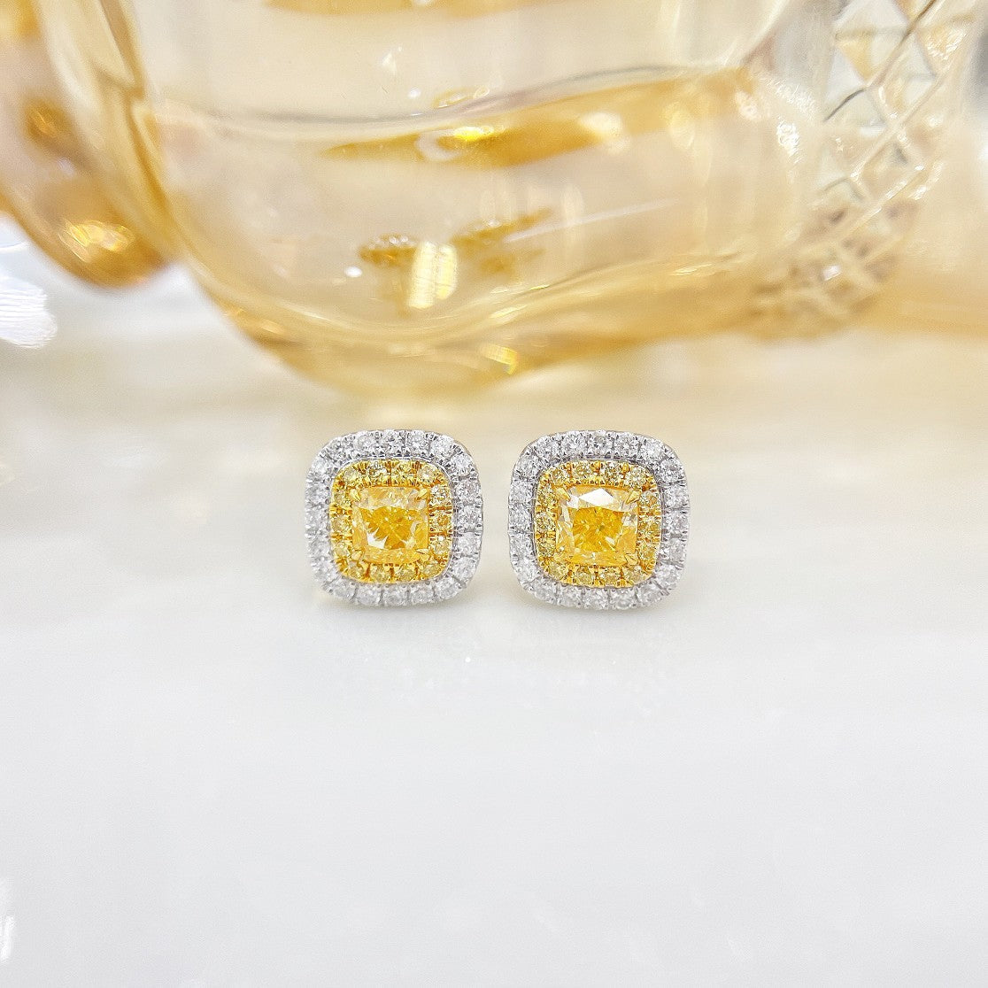 18K Yellow Gold Diamond Cushion-Cut Stud Earrings - ED013-Y - Jeweler.Jewelry