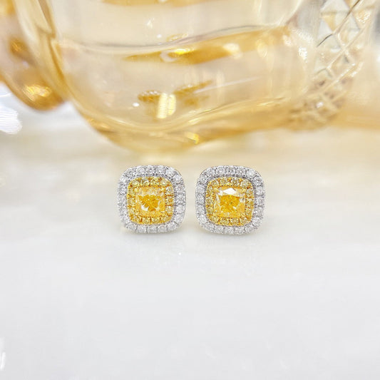 18K Yellow Gold Diamond Cushion-Cut Stud Earrings - ED013-Y - Jeweler.Jewelry